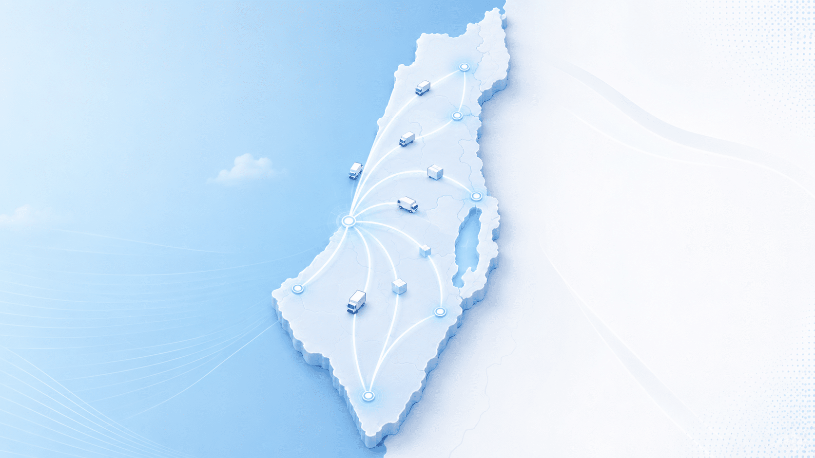 מפת אזורי השירות של אביטל שיווק - הפצת מוצרי נייר והיגיינה מהמפעל ביבנה לכל רחבי הארץ